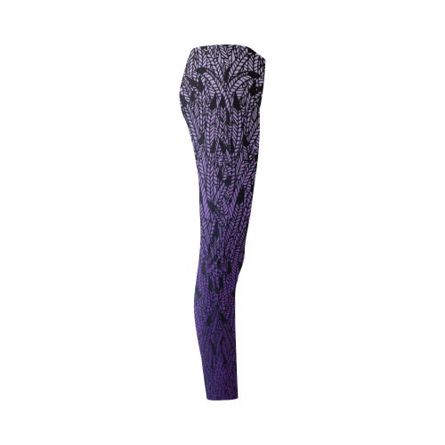 purple ombre feathers pattern black Cassandra Women's Leggings (Model L01)