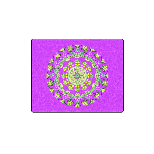 Green Lace Flowers, Leaves Mandala Design Violet Blanket 40"x50"
