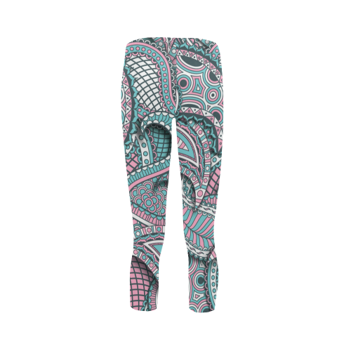 Pink teal white fun ornate paisley pattern Capri Legging (Model L02)