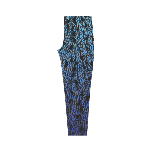 blue ombre black feather pattern Capri Legging (Model L02)