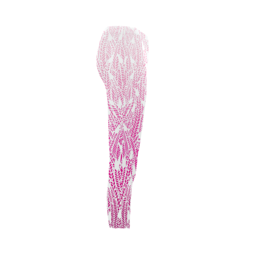 pink ombre feathers pattern white Capri Legging (Model L02)