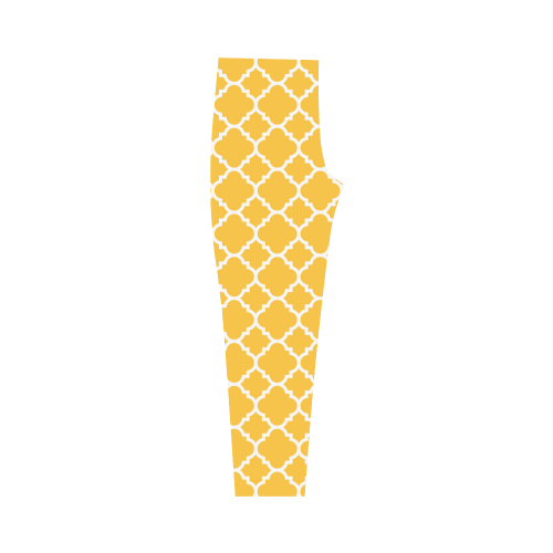 sunny yellow white quatrefoil classic pattern Capri Legging (Model L02)