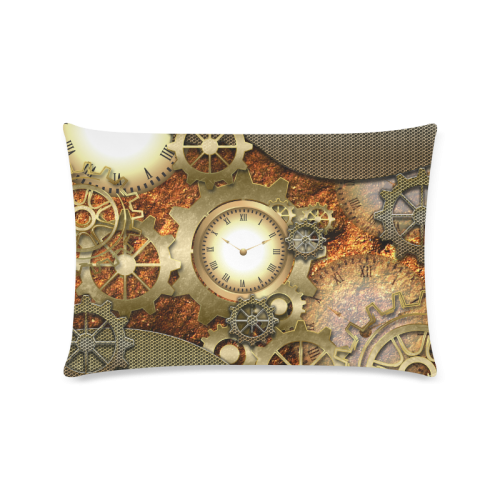 Steampunk, golden design with clocks and gears Custom Zippered Pillow Case 16"x24"(Twin Sides)