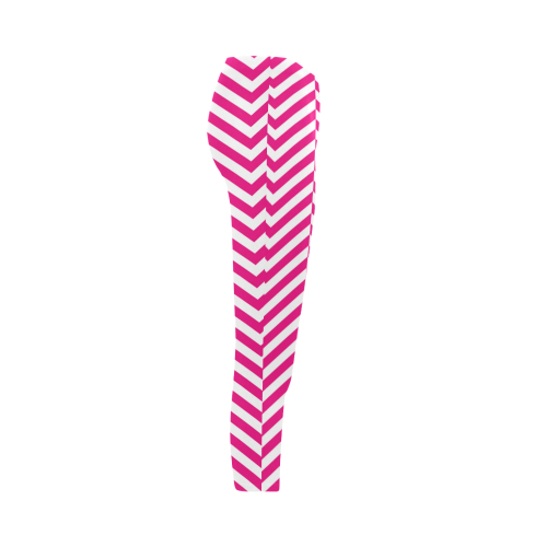 hot pink and white classic chevron pattern Capri Legging (Model L02)