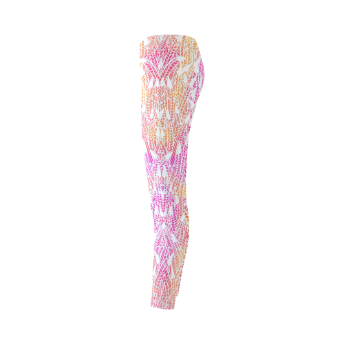 pink yellow white feather pattern Cassandra Women's Leggings (Model L01)