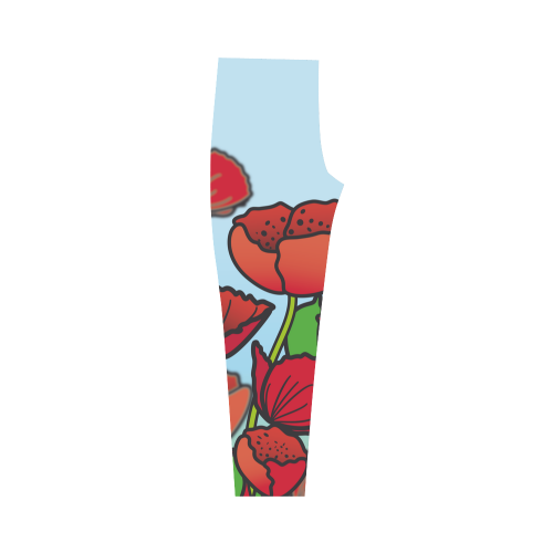 field of poppy flowers red floral Capri Legging (Model L02)
