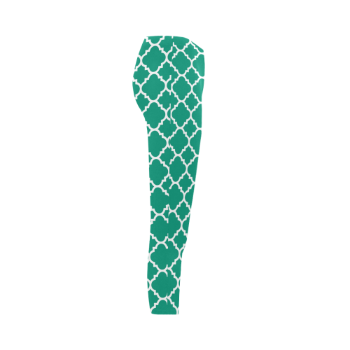 emerald green white quatrefoil classic pattern Capri Legging (Model L02)