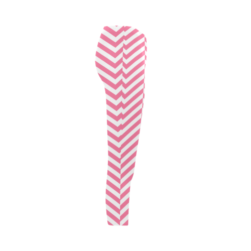 pink and white classic chevron pattern Capri Legging (Model L02)