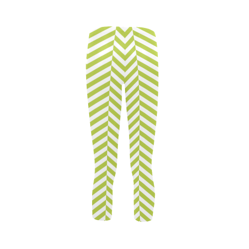 spring green and white classic chevron pattern Capri Legging (Model L02)