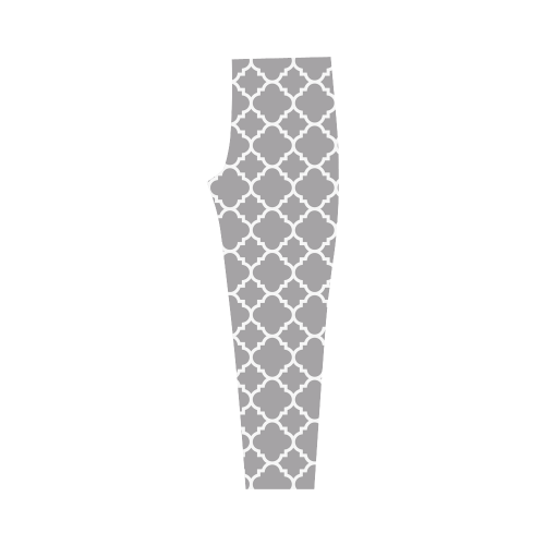 grey white quatrefoil classic pattern Capri Legging (Model L02)