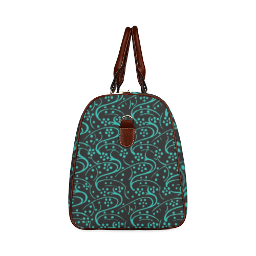 Vintage Swirl Floral Teal Turquoise Black Waterproof Travel Bag/Large (Model 1639)