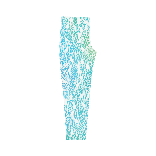 blue white feather pattern Capri Legging (Model L02)