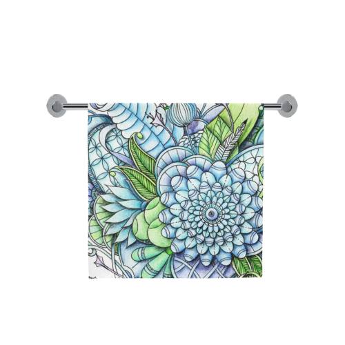 Blue Green flower drawing peaceful garden 2 Bath Towel 30"x56"