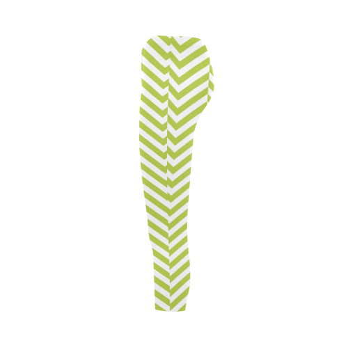 spring green and white classic chevron pattern Capri Legging (Model L02)