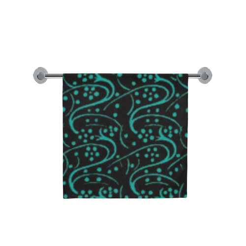 Vintage Swirl Floral Teal Turquoise Black Bath Towel 30"x56"