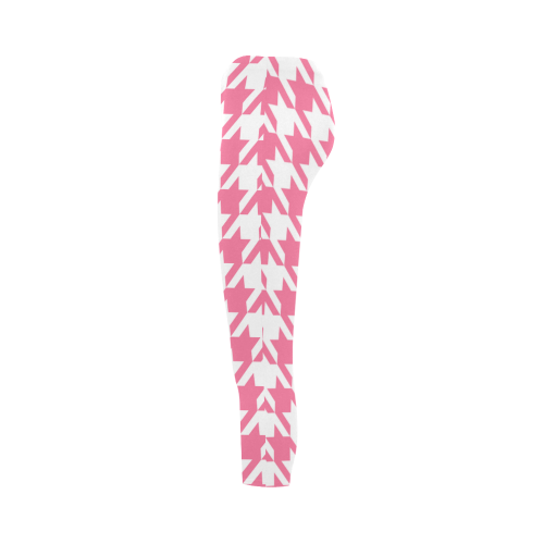 pink and white houndstooth classic pattern Capri Legging (Model L02)
