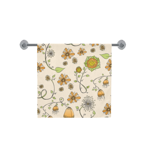 yellow orange fantasy doodle flower pattern Bath Towel 30"x56"