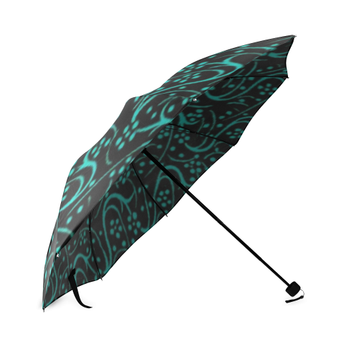 Vintage Swirl Floral Teal Turquoise Black Foldable Umbrella (Model U01)