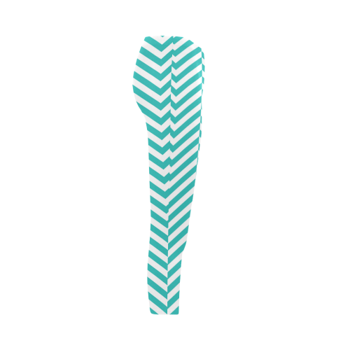 turquoise and white classic chevron pattern Capri Legging (Model L02)