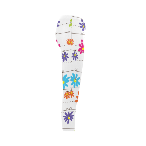 colorful flowers hanging on lines Capri Legging (Model L02)