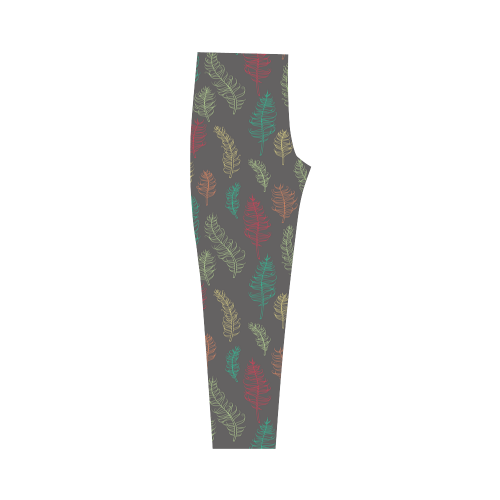 green orange red feather leaves on grey Capri Legging (Model L02)