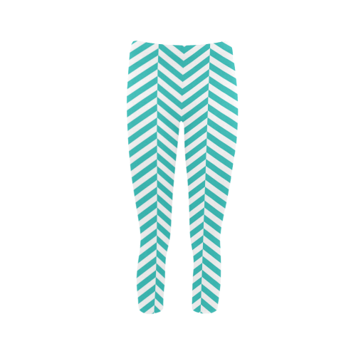 turquoise and white classic chevron pattern Capri Legging (Model L02)