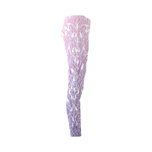 pink purple ombre feather pattern white Cassandra Women's Leggings (Model L01)