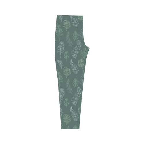 green whimsical feather leaves pattern Capri Legging (Model L02)