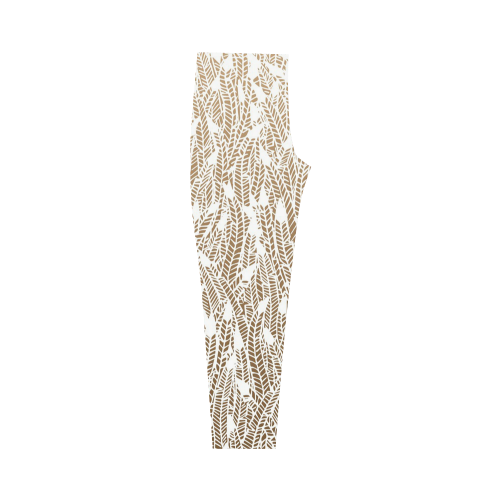 brown ombre feathers pattern white Capri Legging (Model L02)