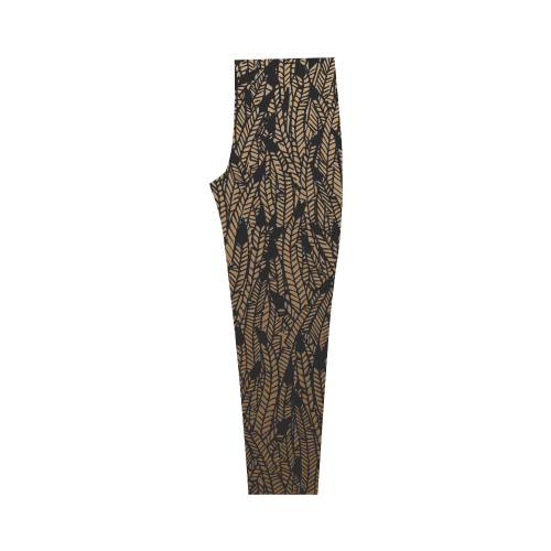 brown ombre feathers pattern black Capri Legging (Model L02)