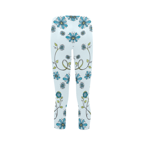 blue fantasy doodle flower pattern Capri Legging (Model L02)