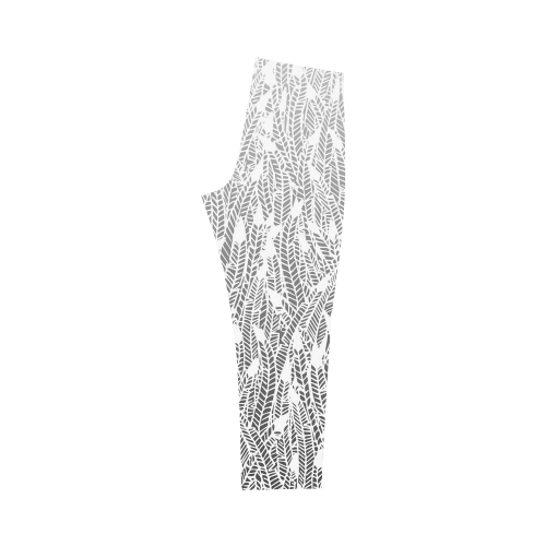 grey ombre feathers pattern white Capri Legging (Model L02)