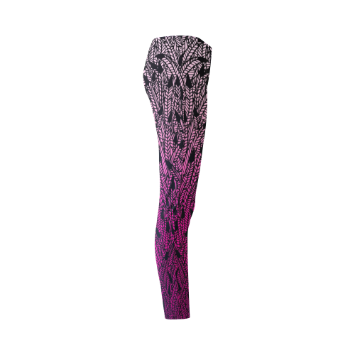 pink ombre feathers pattern black Cassandra Women's Leggings (Model L01)
