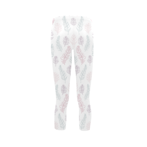 soft pink blue whimsical feather leaves pattern Capri Legging (Model L02)