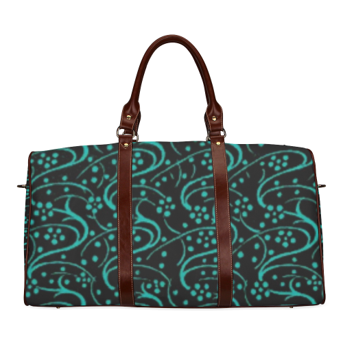 Vintage Swirl Floral Teal Turquoise Black Waterproof Travel Bag/Small (Model 1639)