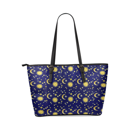 Sun, Moon & Stars Leather Tote Bag/Small (Model 1640)
