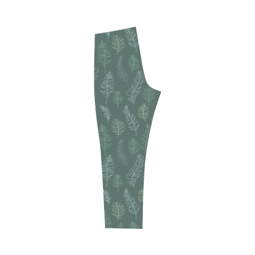 green whimsical feather leaves pattern Capri Legging (Model L02)