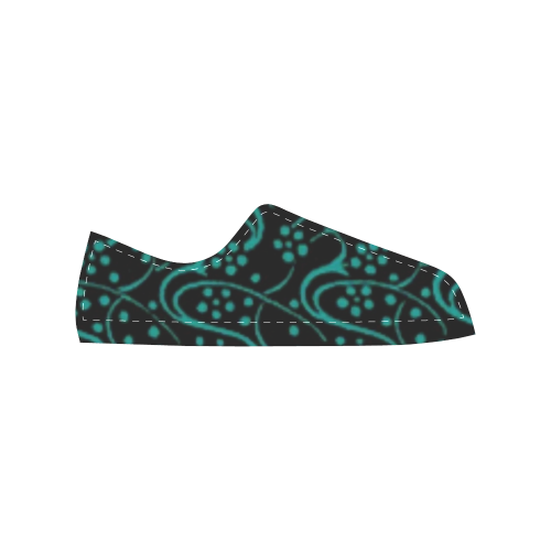 Vintage Swirl Floral Teal Turquoise Black Women's Classic Canvas Shoes (Model 018)