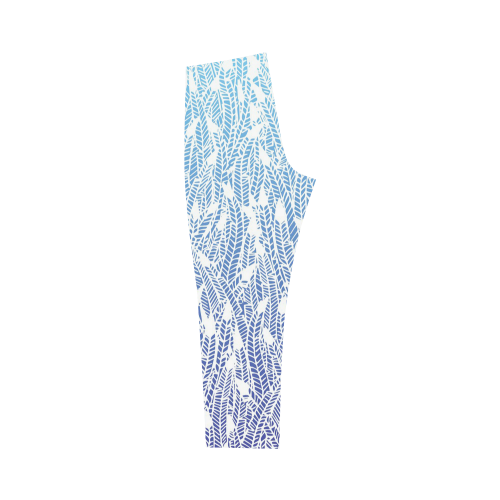 blue ombre feather pattern Capri Legging (Model L02)