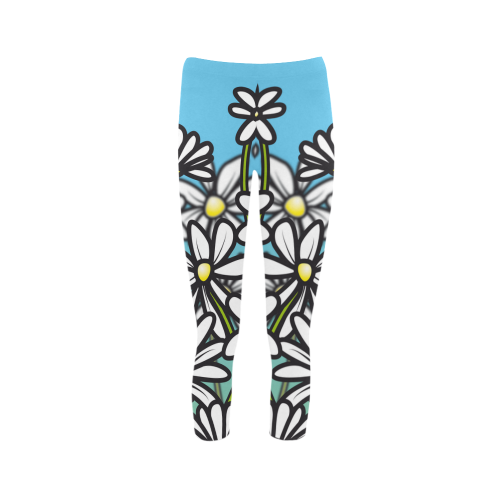 white daisy field flowers Capri Legging (Model L02)