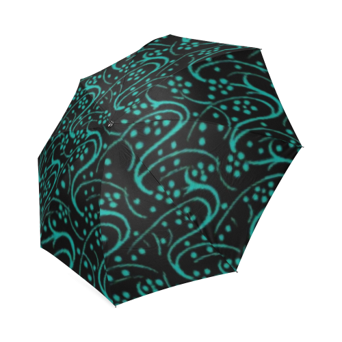Vintage Swirl Floral Teal Turquoise Black Foldable Umbrella (Model U01)