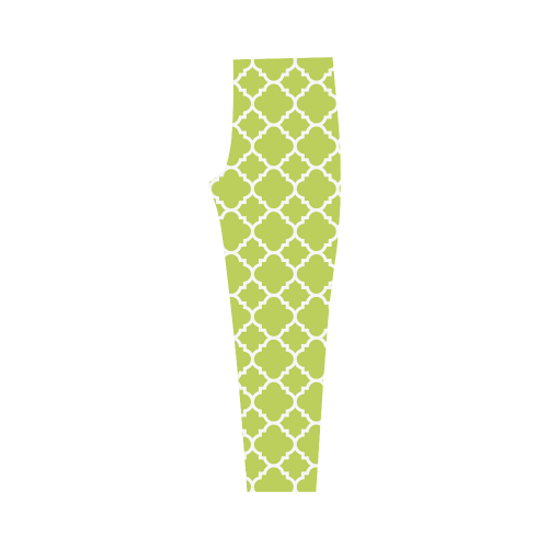 spring green white quatrefoil classic pattern Capri Legging (Model L02)