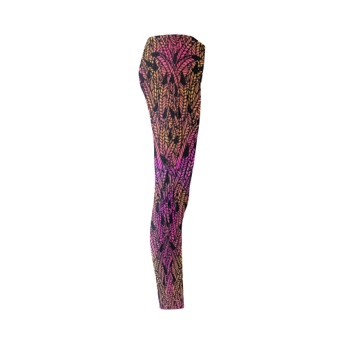 pink yellow black feather pattern Cassandra Women's Leggings (Model L01)