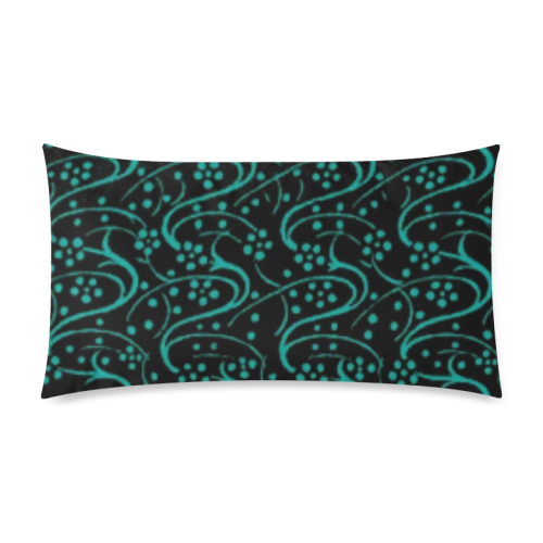 Vintage Swirl Floral Teal Turquoise Black Rectangle Pillow Case 20"x36"(Twin Sides)