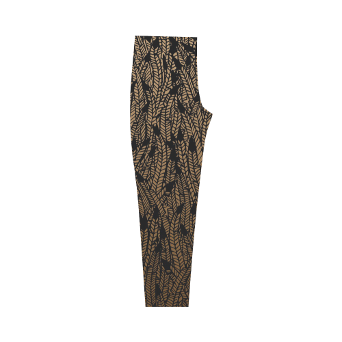 brown ombre feathers pattern black Capri Legging (Model L02)