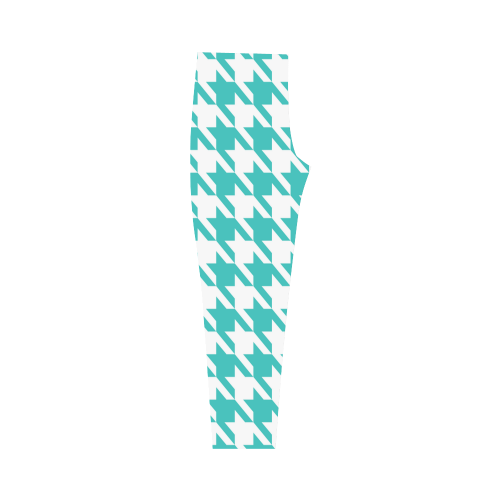 turquoise and white houndstooth classic pattern Capri Legging (Model L02)