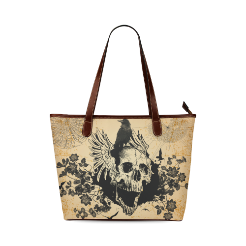 Awesome skull with crow Shoulder Tote Bag (Model 1646)