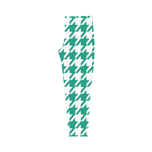 emerald green and white houndstooth classic patter Capri Legging (Model L02)