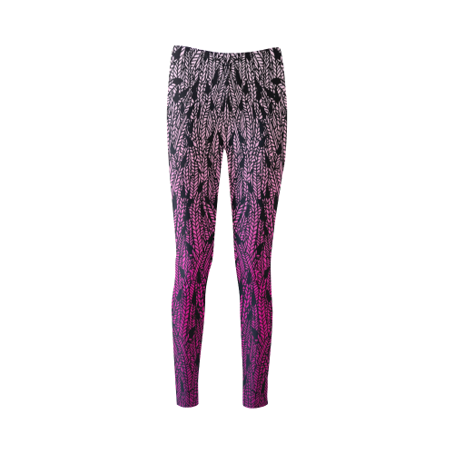 pink ombre feathers pattern black Cassandra Women's Leggings (Model L01)