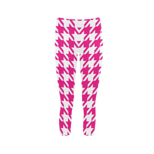 hot pink  and white houndstooth classic pattern Capri Legging (Model L02)